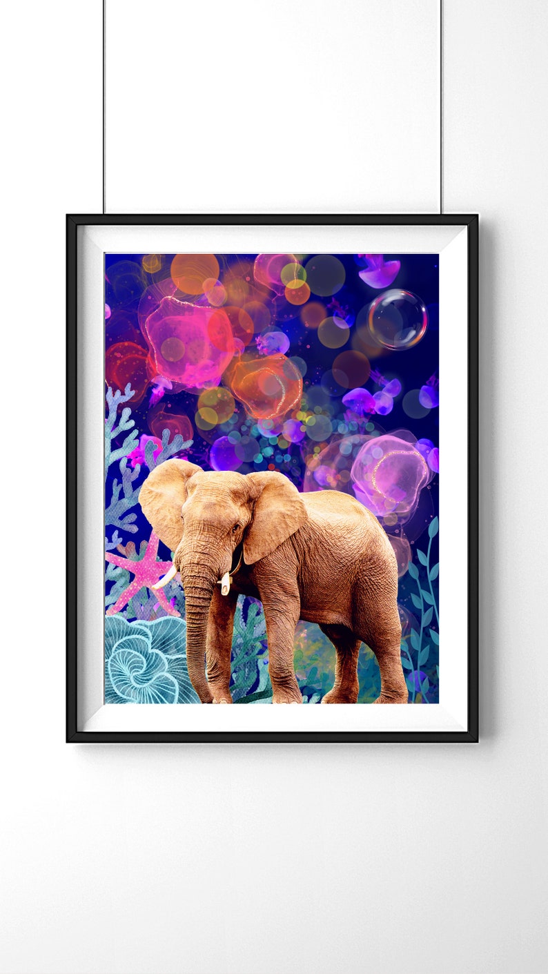 Elephant Abstract Art Print Fun Animal Art Poster Etsy