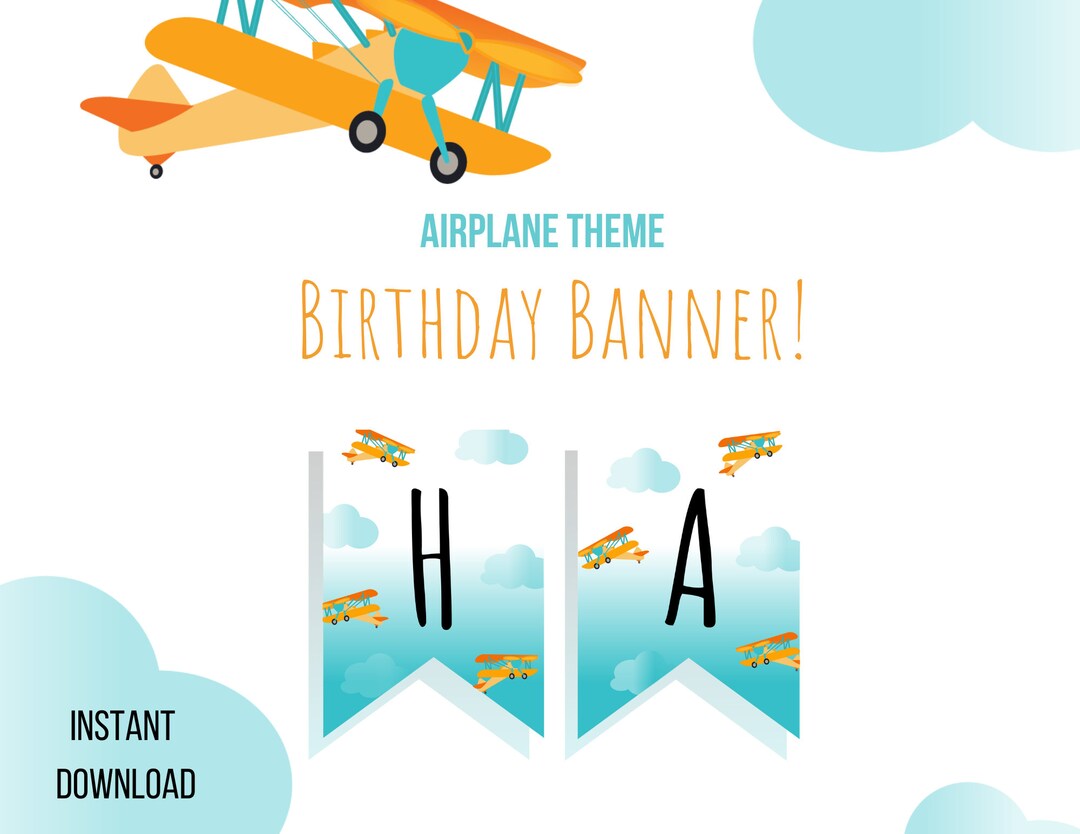 Airplane Birthday Banner, Instant Download Birthday Banner, Printable ...