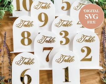 Digital SVG Arched Table Numbers / Table Number SVG / Arched Sign SVG / Arch Sign Digital File / Wedding Table Numbers