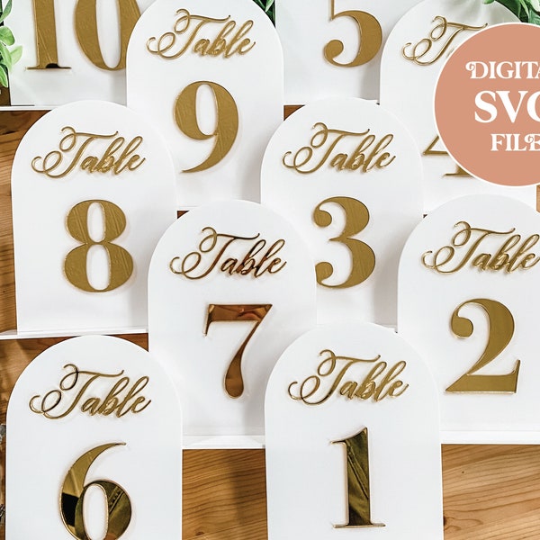 Digital SVG Arched Table Numbers / Table Number SVG / Arched Sign SVG / Arch Sign Digital File / Wedding Table Numbers