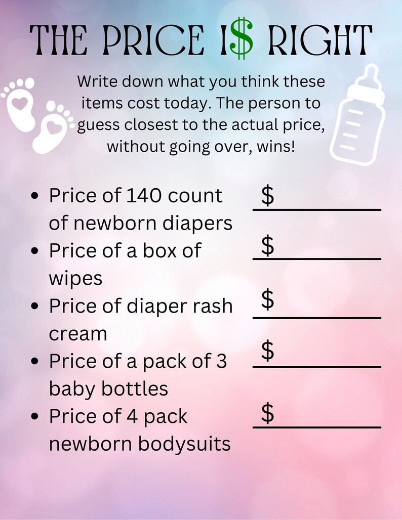 Baby Shower Price is Right Game- Pdf- DIGITAL DOWNLOAD - Etsy