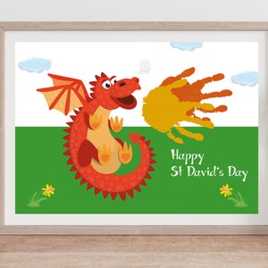Happy St David&#39;s Day / Dragon / Wales / Daffodils / Patriotic / Handprint Art / Printable Toddler/Baby DIY Keepsake / DOWNLOAD & Print