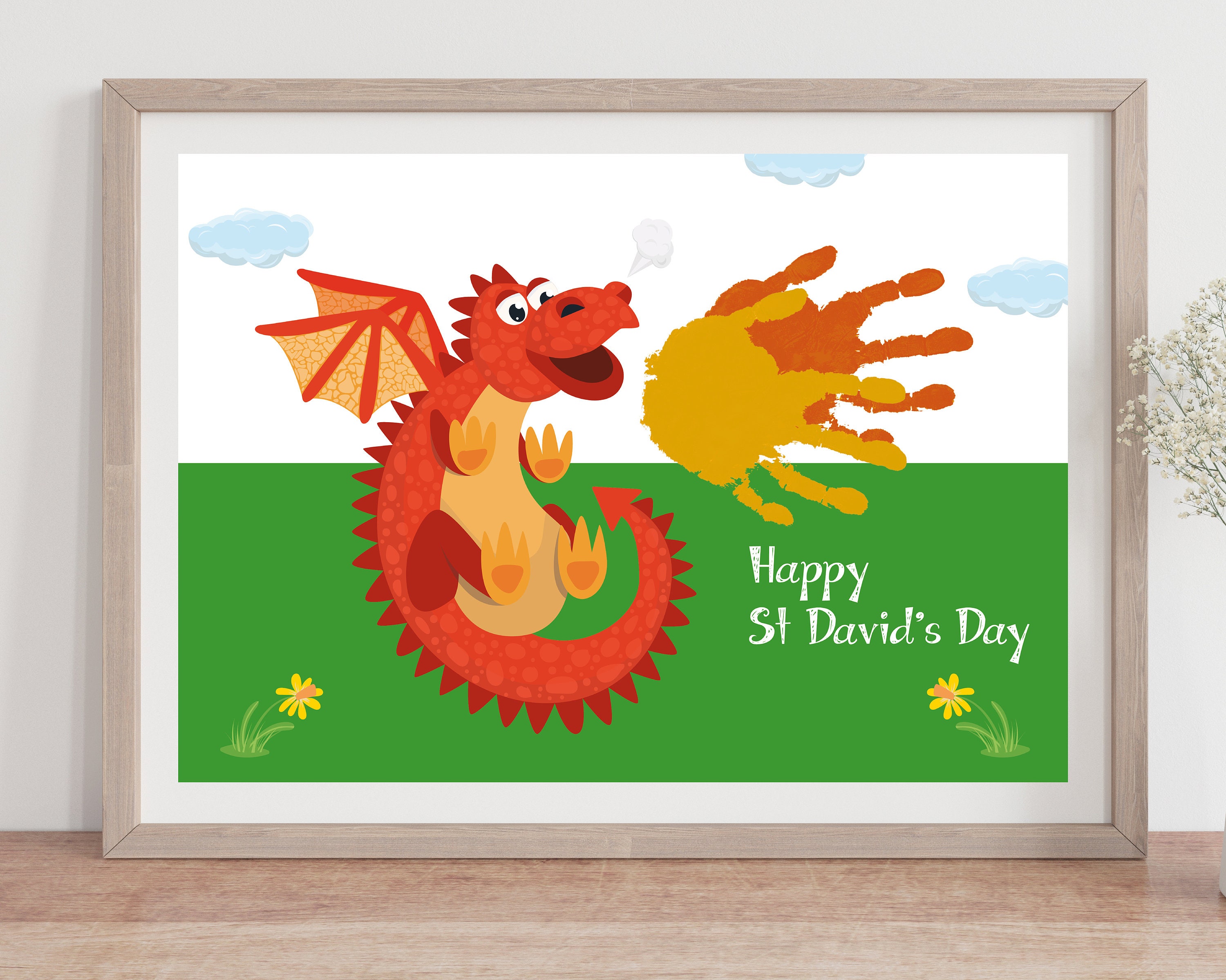 St David's Day Dragon Handprint Art: Wales Keepsake (digital