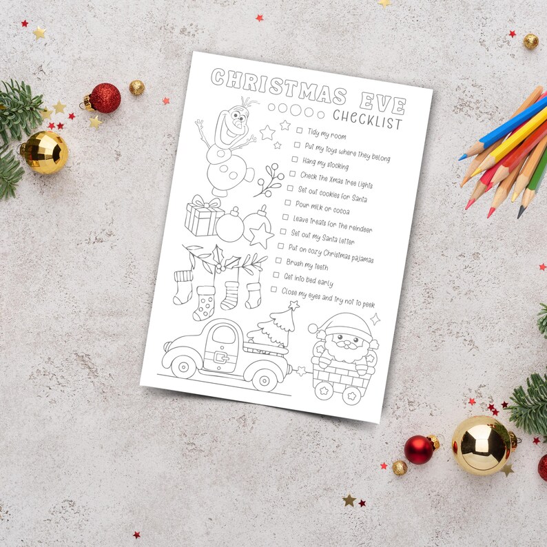 Christmas Eve Checklist for Kids | Coloring Christmas Eve Activity ...