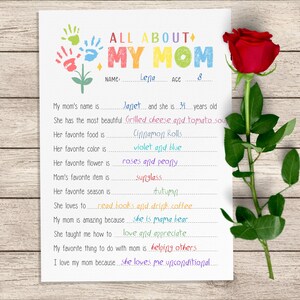 Muttertagsgeschenk - Alles über meine Mutter druckbar - Geburtstagsgeschenk für Mama - Kinder ausfüllen Karte - DIY Mutterandenken - Sofortiger PDF-Download