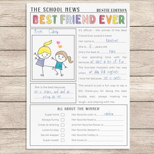 Bester Freund Geschenk | Bester Freund Ever Zeitung Printable | Spaß BFF Vorlage | Freundschaftstag Aktivität | Sofortiger Download PDF | Beste Freundin