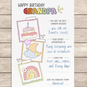 Grandpa Birthday Card Printable | Happy Birthday Coloring Page for Grandpa from Kid |DIY Birthday Gift for Papa | Printable Card for Grandad