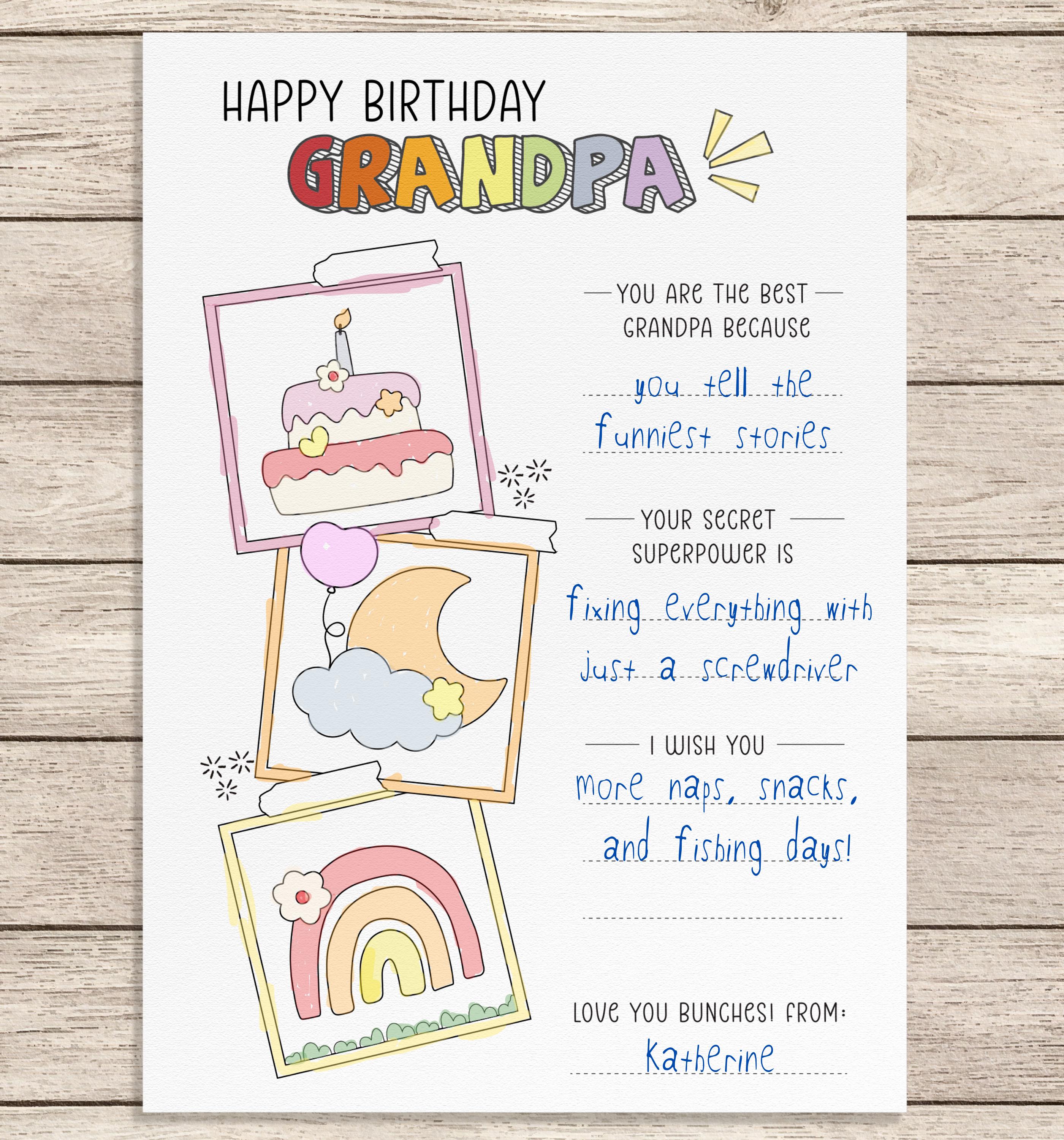 Grandpa Birthday Card Printable Happy Birthday Coloring Page for