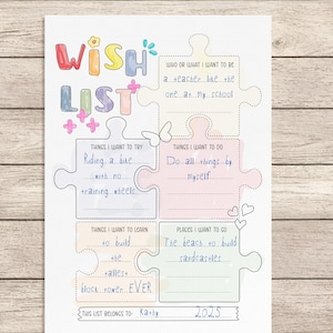 Kinder Wunschliste Printable | Niedliche Tor-Schablone für Kinder | Erinnerungsschützer für Kinder | Dankbarkeit Aktivität | DIY Kindheit Journal Seite
