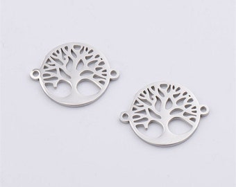 20*25mm Round Hollow Wish Tree Charms Stainless Steel Tree Of Life Connector Charms
