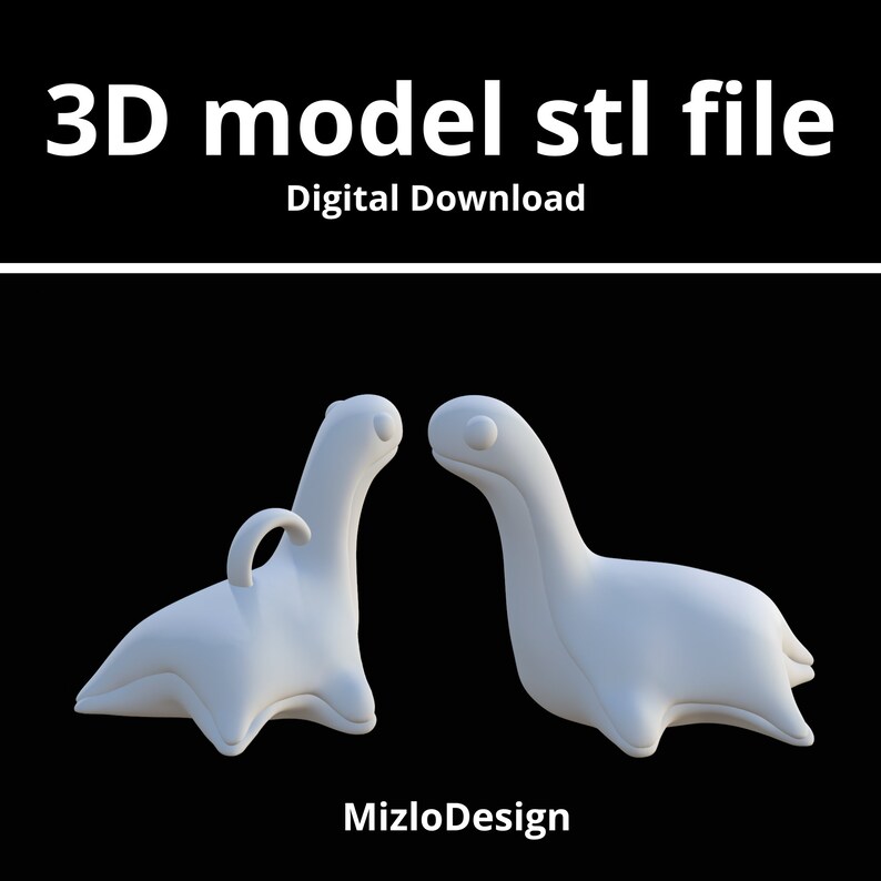May include: 3D model STL file Digital Download. Two white, cartoon-like, stylized sea serpent figures facing each other.