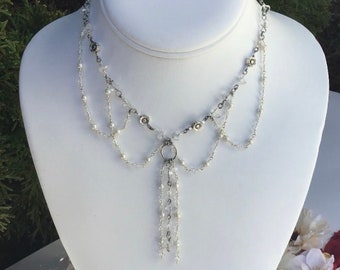 Elegant Pearl Floral Fairy Drop Choker Necklace