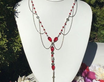 Gothic Red Katana Drop Necklace