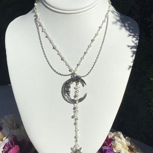 Fairy on the Moon Drop Rosary Necklace