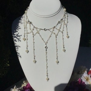 Pearl Flower Fairy Drop Choker Rosary Necklace