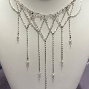 Dainty Silver Pearl Drop Moonstone Gothic Necklace