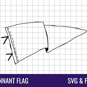 May include: A black and white line drawing of a pennant flag with two strings attached to the top. The flag is blank and ready to be customized.