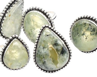 Prehnite Rings Lot, Natural Prehnite 5 Rings Lot, Brass Ring, Same Design Hippie Ring, Handmade Ring, Women Ring Lot