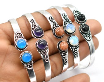 Lote al por mayor de brazaletes con múltiples piedras preciosas, lote al por mayor de brazaletes con múltiples piedras preciosas, joyería de plata de ley 925, brazalete hecho a mano, regalo para ella.