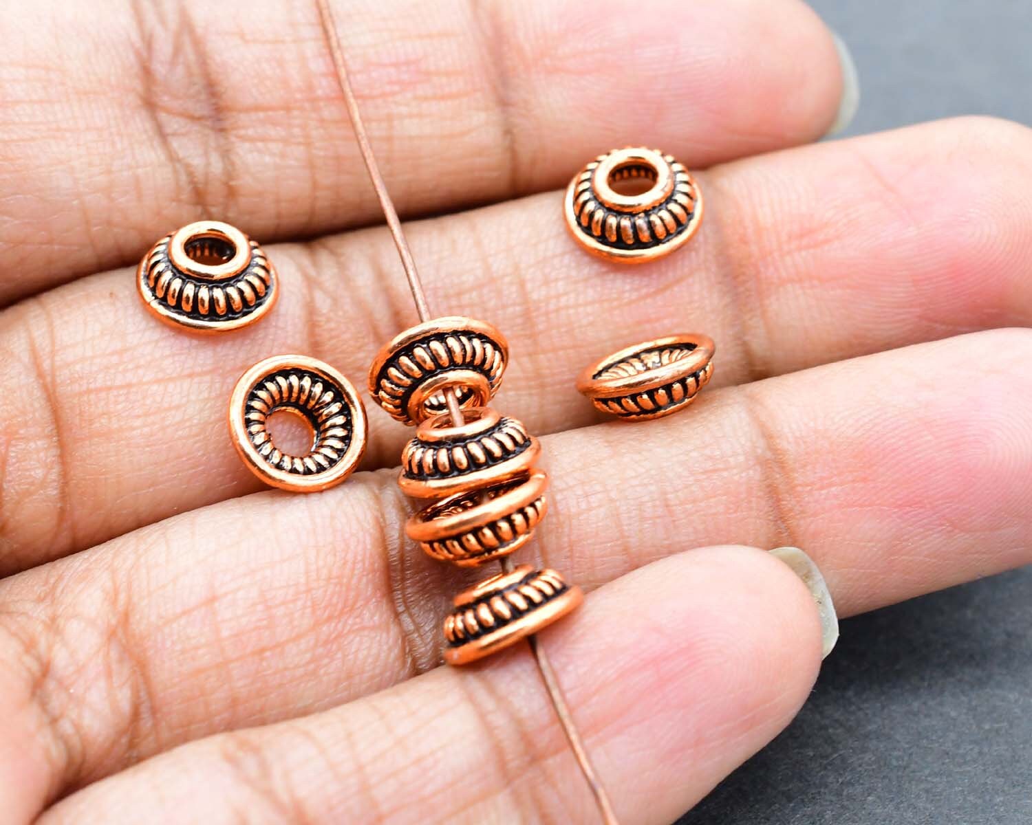 8mm 8pc Copper Beads for Jewelry Making, Bali Style Antique Copper Spacer  Beads, Hearts and Rings, Jewelry Findings 