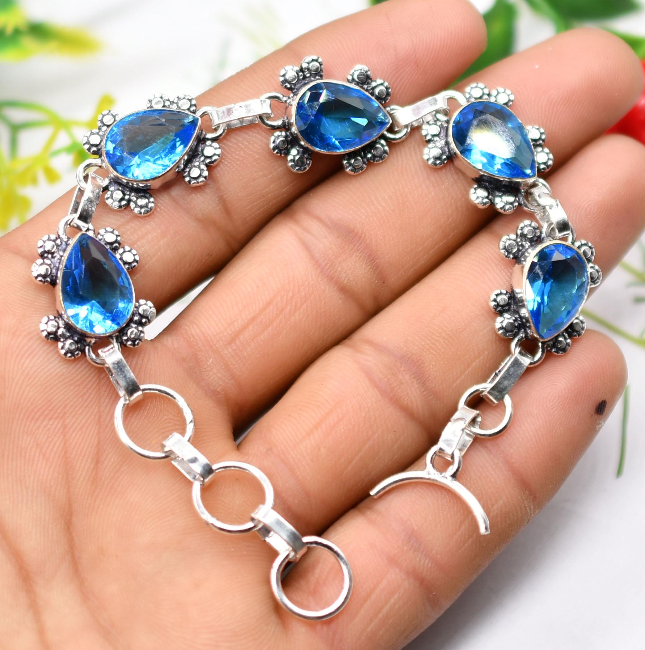 ブルートパーズブレスレット 925 スターリングシルバーブレスレット 