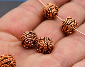 10mm Round Bali Bead Oxidized Copper Bead Solid Copper Bead  Spacer Bead