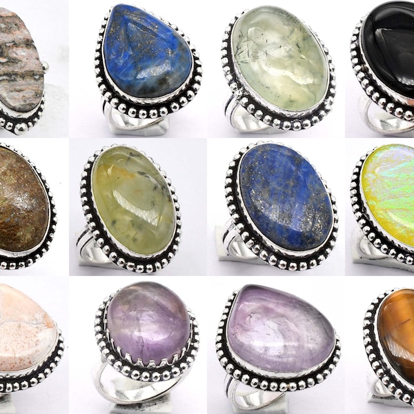Mix Gemstone Rings, Sterling Silver Plated Rings, Handmade Jewellery Ring, vintage Rings, bulk rings, US Size 6-10 ! Beach Jewellery Rings