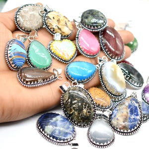 Natural Gemstones Mix Gemstone Pendant Lot / Double Stone Pendant / Bulk Jewellery / Wholesale Lot / 925 Sterling Silver Plated 3.