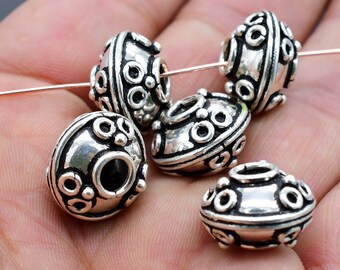 16x11mm Large Hole Bali Bead Oxidized Silver Plated Bead Solid Copper Bead  Spacer Bead