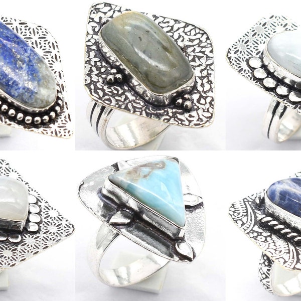 US Size 6-10 Assorted Ring, Handmade Vintage Rings, Hippie Ring, Silver overlay Ring For Women, Crystal Ring,