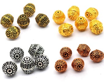 14mm Round Bali Bead Oxidized Silver, Oxidized Copper, Oxidized Gold, 18k Gold Plated Beads (2 Pieces ).