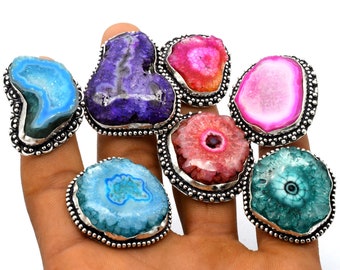 Natural Assorted Gemstone Ring, Wholesale Gemstone US Mix Size 6-9 Lot, Hippie Rings, Handmade Ring, Wholesale Mix Lot