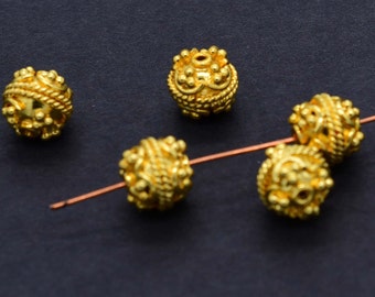 14mm Round Bali Bead Real Gold Plated Bead Solid Copper Bead Spacer Bead