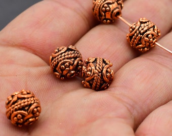 16mm Round Bali Bead Oxidized Copper Bead Solid Copper Bead  Spacer Bead