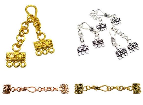 87x7mm Multi Stand Extender Toggle Clasp 3 Strand Oxidized Silver