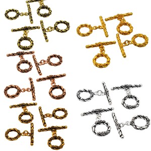32X17mm Bali Toggle Clasp, Hook Clasp Oxidized Silver Plated, Oxidized Copper, Gold & Brass Plated, 18k Gold Plated Eye Clasp (2 Sets).