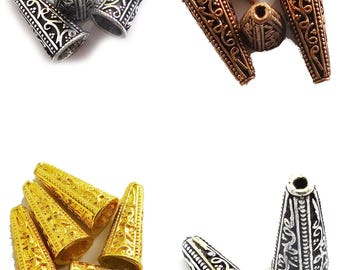 21 x 10 mm bali-kegelkapje, eindkraalkapje geoxideerd koper, geoxideerd verzilverd, 18k verguld (3 stuks)