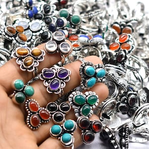 Wholesale Lot Assorted Crystal Rings For Women Gemstone Handmade Ring Gift Silver Plated Ring, Wholesale Mix Lot.
