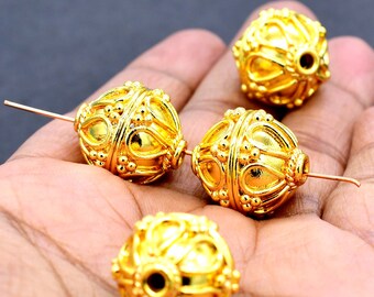 19x17mm Round Bali Bead Real Gold Plated Bead Solid Copper Bead Jewelry Making Bead