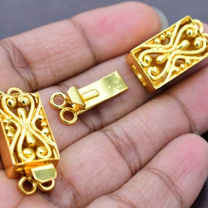 28x12x6mm Multi Strand Rectangle Bali Box Clasp 2 Strand Real Gold Plated for Jewellery and Bracelet making Necklace fastener ( 1 Pc)