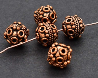 10mm Round Bali Bead Oxidized Copper Bead Solid Copper Bead Antique Copper Bali Spacer Bead