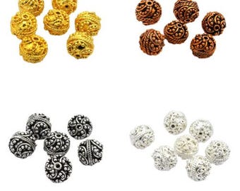 13mm Round Bali Bead Oxidized Silver, Sterling Silver, Oxidized Brass, Oxidized Copper, Oxidized Gold And 18k Gold Plated Bead. (2 Pieces )