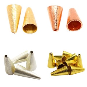 18 x 10 mm ブラッシュドコーンビーズキャップ、エンドビーズキャップ銅、スターリングシルバーメッキ、18kゴールドメッキ（5個）