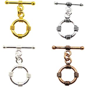 15X26mm Bali Toggle Clasp, Hook Clasp Oxidized Silver Plated, Oxidized Copper Plated & Starling Silver, 18k Gold Plated Eye Clasp (3 Sets).