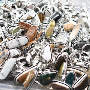 Mixed Gemstones Ring Lot / Bulk rings /Handmade Jewelry / Wholesale Ring / Mixed Sizes and Adjustable / 925 Sterling Silver Plated Jewelry
