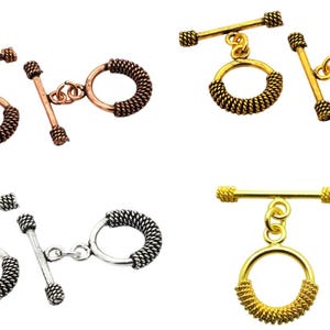 17X27mm Bali Toggle Clasp, Hook Clasp Oxidized Silver Plated, Oxidized Copper And Gold Plated, Gold Plated Eye Clasp (3 Sets).