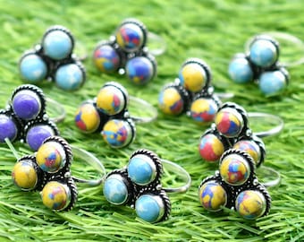Anillos de piedras preciosas turquesas de 5 y 10 piezas, joyería para mujer, anillos surtidos de piedras preciosas hechos a mano para mujer.