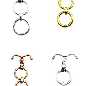 15X25mm Bali Toggle Clasp, Hook Clasp Oxidized Silver Plated, Oxidized Copper Plated, 18k Gold Plated Eye Clasp (2 Sets).