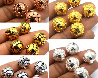 8mm Round Bali Bead Oxidized Silver, Sterling Silver, Oxidized Copper, Oxidized Gold And 18k Gold Plated Bead (8 Pieces ).