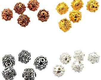 10mm Bali Bead Oxidized Silver, Sterling Silver Plated, Oxidized Brass, Oxidized Copper, Oxidized Gold, 18k Gold Plated (4 Pieces )
